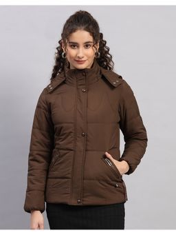 Monte Carlo - Women Brown Hooded Solid Snap Button Regular Puffer Jacket