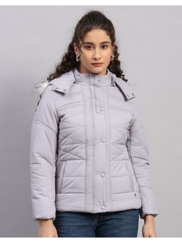 Monte Carlo - Women Lavender Hooded Solid Snap Button Regular Puffer Jacket