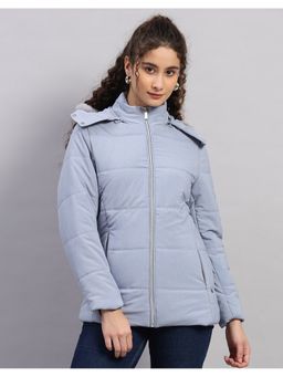 Monte Carlo - Women Blue Hooded Solid Zipper Regular Puffer Jacket