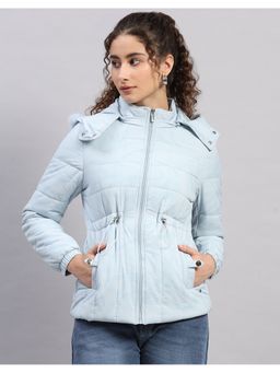 Monte Carlo - Women Regular Hooded Blue Solid Puffer Jacket