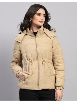 Monte Carlo - Women Regular Hooded Beige Solid Puffer Jacket