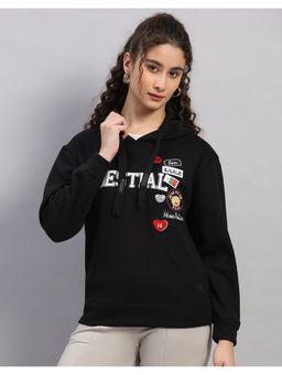 Monte Carlo - Women Regular Fit Printed Winter Black Hoodie