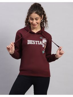 Monte Carlo - Women Regular Fit Printed Winter Burgundy Hoodie