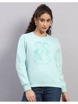 Monte Carlo - Women Regular Fit Printed Winter Green Sweatshirt