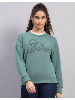 Monte Carlo - Women Regular Fit Printed Winter Green Sweatshirt