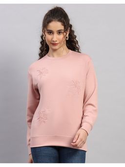 Monte Carlo - Women Regular Fit Embroidered Winter Pink Sweatshirt