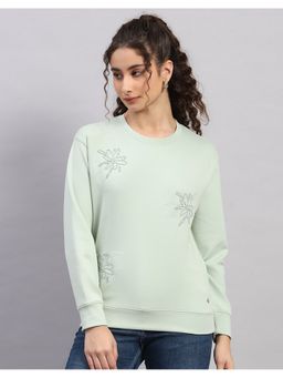 Monte Carlo - Women Regular Fit Embroidered Winter Green Sweatshirt