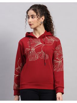 Monte Carlo - Women Regular Fit Printed Winter Maroon Hoodie
