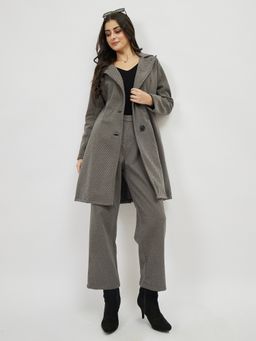 AAREIN - Women Black Stripes Notched Lapel Fur Long Coat