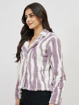 AAREIN - Lavender Notched Lapel Textured Fur Single Breasted Coat