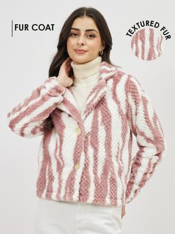 AAREIN - Mauve Notched Lapel Textured Fur Single Breasted Coat