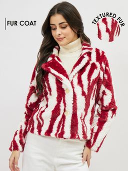 AAREIN - Red Notched Lapel Textured Fur Single Breasted Coat