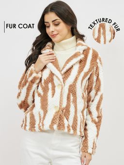 AAREIN - Brown Notched Lapel Textured Fur Single Breasted Coat