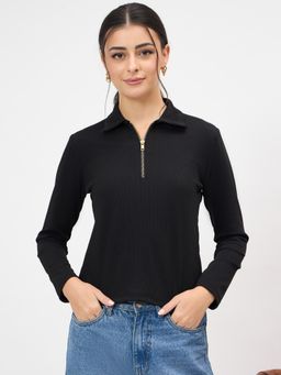 Uptownie - Stretchable Full Sleeves Front Zip Up Polo T-Shirt