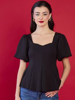 Uptownie - Stretchable Puff Sleeves Peplum Top