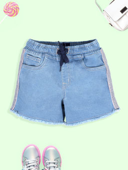 KiddoPanti - Girls Denim Side Lurex Tape Hot Shorts