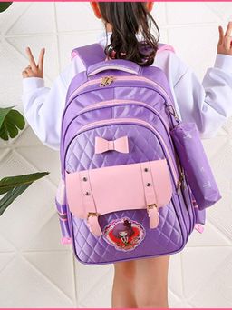 Tinytot - Purple Stylish & Trendy Trolley Backpack with Pouch (3-12 Years)