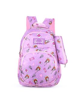 Tinytot - Purple Printed School Backpack with Pouch (3-12 Years)