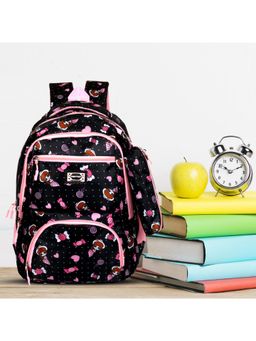 Tinytot - Black Printed School Backpack with Pouch (3-12 Years)