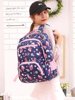 Tinytot - Navy Blue Printed School Backpack with Pouch (3-12 Years)