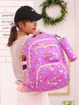 Tinytot - Purple Printed School Backpack with Pouch (3-12 Years)