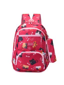 Tinytot - Pink Printed School Backpack with Pouch (3-12 Years)