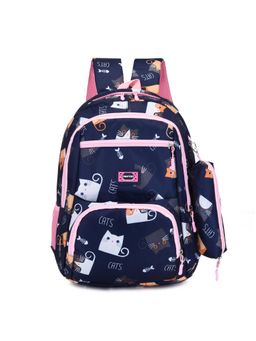 Tinytot - Navy Blue Printed School Backpack with Pouch (3-12 Years)