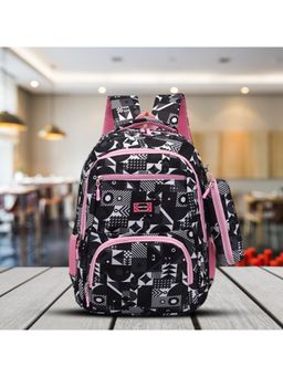 Tinytot - Black Printed School Backpack with Pouch (3-12 Years)