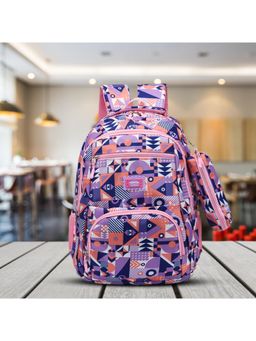 Tinytot - Purple Printed School Backpack with Pouch (3-12 Years)