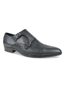 Imperio - Black Men Textured Leather Double Monks