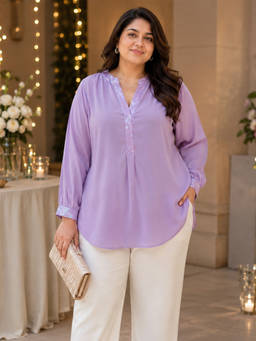 Qurvii - Lavender Embellished Crepe Shirt