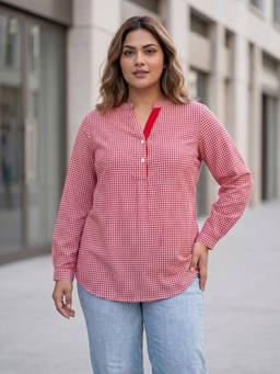 Qurvii - Red Checks Cotton Shirt