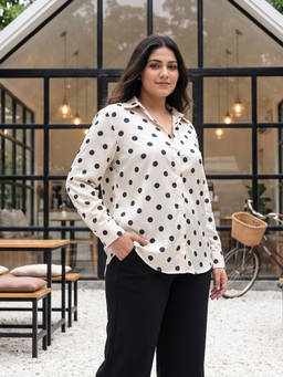 Qurvii - White Polka Dots Satin Shirt