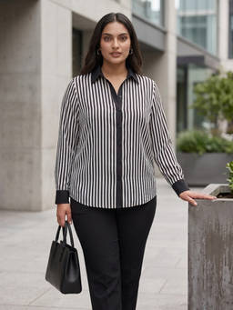 Qurvii - Black Stripes Crepe Shirt