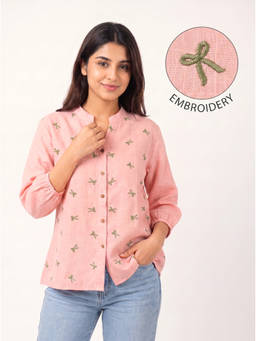 ZNKL - Pink Embroidered Polyester Shirt