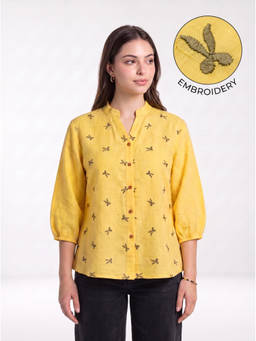 ZNKL - Yellow Embroidered Polyester Shirt