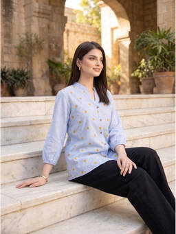 ZNKL - Blue Embroidered Polyester Shirt
