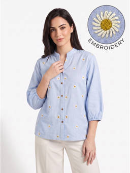 ZNKL - Blue Embroidered Polyester Shirt
