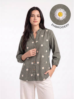 ZNKL - Olive Embroidered Polyester Shirt