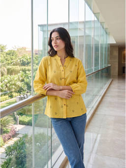 ZNKL - Yellow Embroidered Polyester Shirt