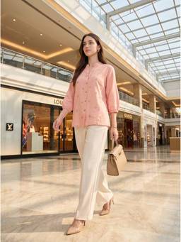 ZNKL - Pink Embroidered Polyester Shirt