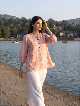 ZNKL - Pink Embroidered Polyester Top