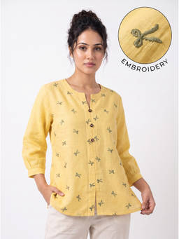 ZNKL - Yellow Embroidered Polyester Top