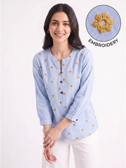 ZNKL - Blue Embroidered Polyester Top