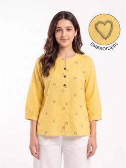 ZNKL - Yellow Embroidered Polyester Top
