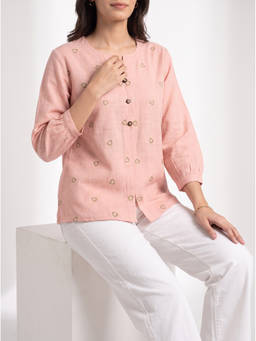 ZNKL - Pink Embroidered Polyester Top