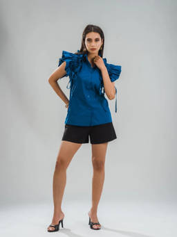 Sugnaa - Blue Solid Cotton Shirt