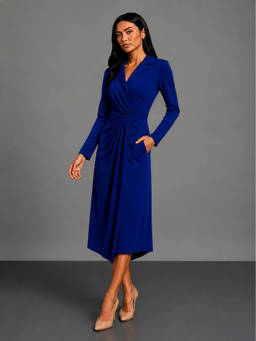 Cove and Lane - Blue Solid Polyester Blend A-Line Dress