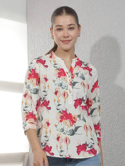 CRIMSOUNE CLUB - Multi-Color Floral Cotton Blend Slim Top