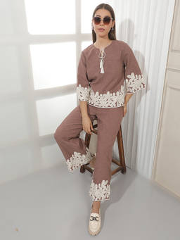 CRIMSOUNE CLUB - Brown Embroidered Cotton Slim Top